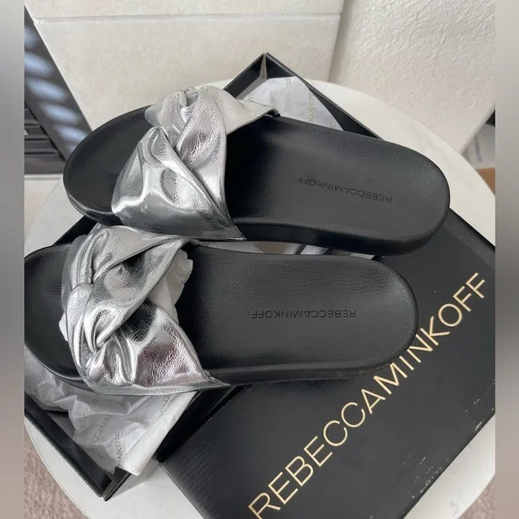 Rebecca Minkoff New Silver Samara Slide size 6.5 - Picture 1 of 3